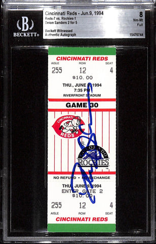 Deion Sanders Signed Cincinnati Reds 6/9/94 Slab Ticket 8 Grade Beckett 38810