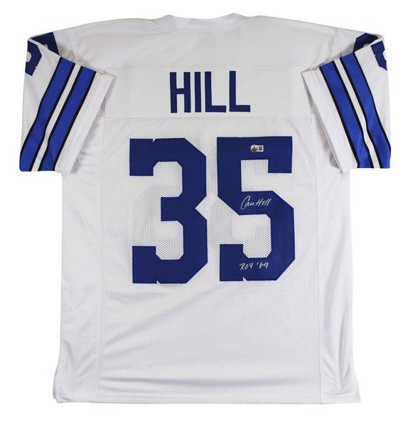 Calvin Hill "ROY 1969" Authentic Signed White Pro Style Jersey BAS Witnessed