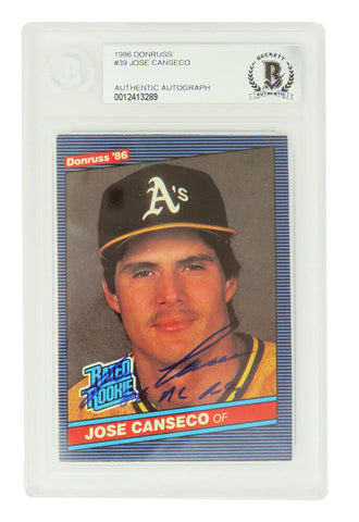 Jose Canseco Autographed Oakland A's 1986 Donruss Card w/86 AL ROY - Beckett