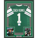 Framed Autographed/Signed Dick Vermeil 33x42 Philadelphia Green Jersey JSA COA