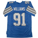 Autographed/Signed Tyleik Williams Detroit Blue Football Jersey Beckett BAS COA