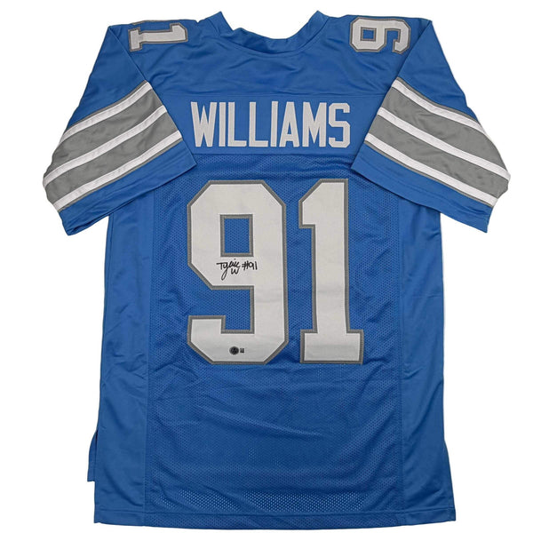 Autographed/Signed Tyleik Williams Detroit Blue Football Jersey Beckett BAS COA