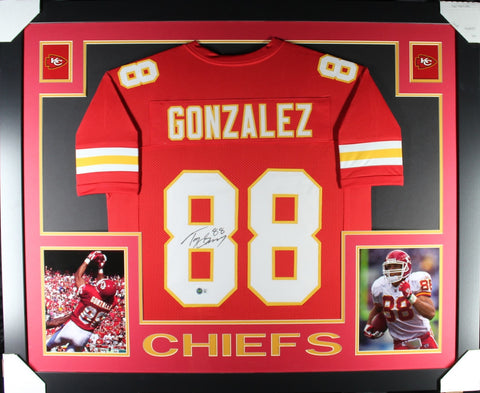Tony Gonzalez Autographed Pro Style Red XL Framed Jersey 35x43 Beckett 51216