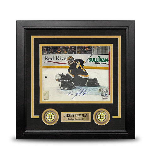 Jeremy Swayman Glove Save Boston Bruins Autographed 8x10 Framed Photo JSA PSA