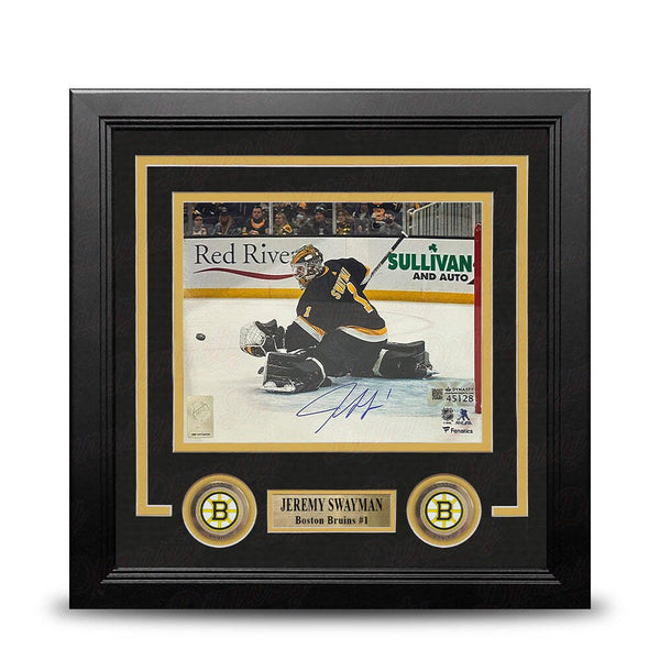 Jeremy Swayman Glove Save Boston Bruins Autographed 8x10 Framed Photo JSA PSA