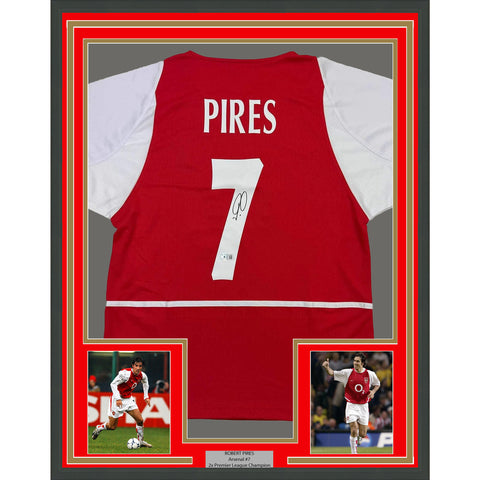 Framed Autographed/Signed Robert Pires 35x39 Arsenal Red Jersey Beckett BAS COA