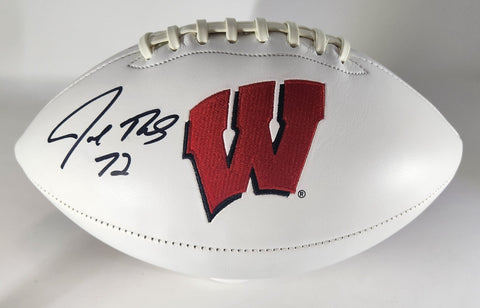 Browns HOF'er JOE THOMAS Signed Rawlings Badgers White Panel Football AUTO JSA