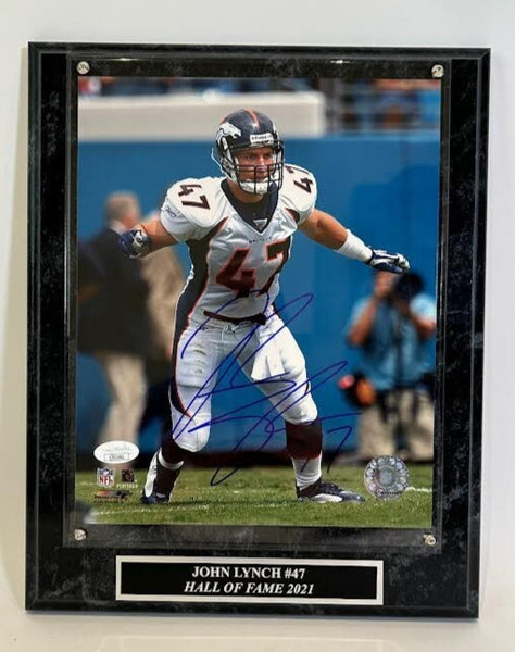 John Lynch Autographed Denver Broncos 8x10 Photo w/ Plaque JSA COA
