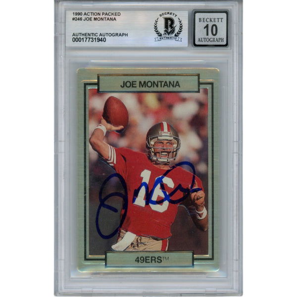 Joe Montana Autographed 1990 HI-PRO MKTG #246 Slab Trading Card Beckett 49919