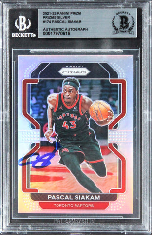 Raptors Pascal Siakam Signed 2021 Panini Prizm Silver #174 Card BAS Slabbed