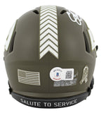 Rams Eric Dickerson "HOF 99" Signed Salute To Service Speed Mini Helmet BAS Wit