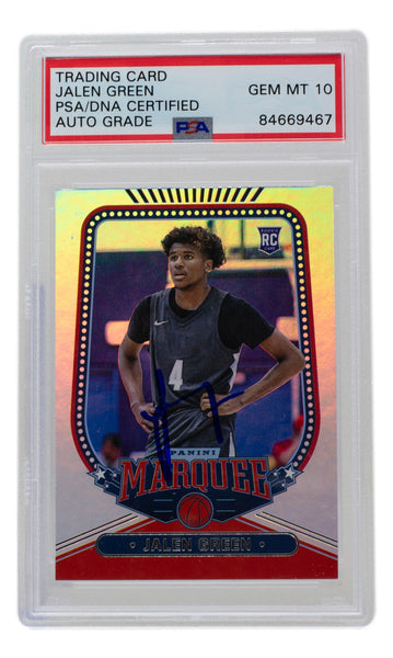 Jalen Green Signed Rockets 2021 Panini Draft Marquee Rookie Card #144 PSA/DNA 10