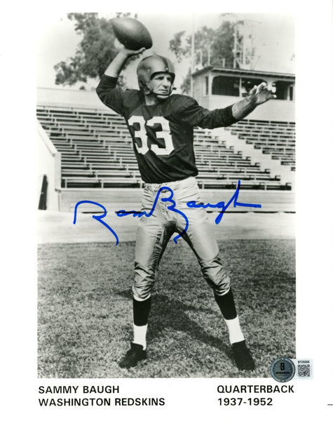 Sammy Baugh Autographed/Signed Washington Redskins 8x10 Photo Beckett 56650