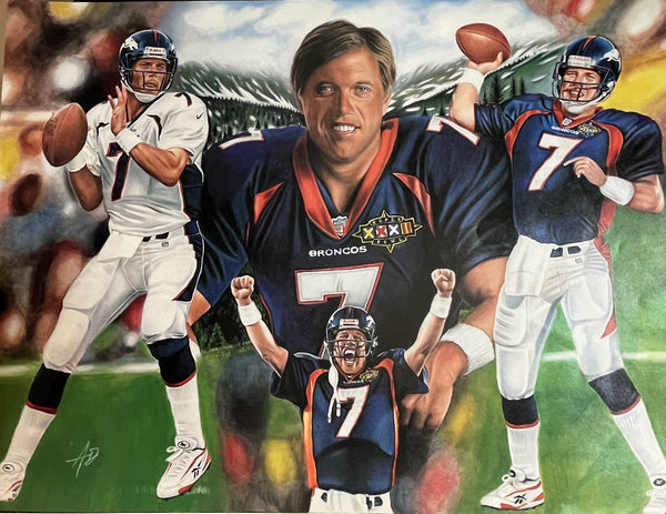 John Elway Denver Broncos Super Bowl XXXII Celebration Lithograph Print