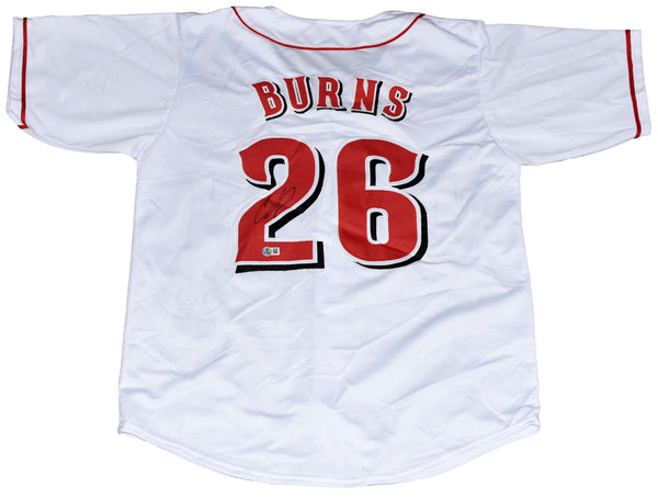 CHASE BURNS SIGNED AUTOGRAPHED CINCINNATI REDS #26 WHITE JERSEY BECKETT