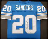LIONS BARRY SANDERS AUTOGRAPHED FRAMED BLUE AUTHENTIC M&N JERSEY BECKETT 191188