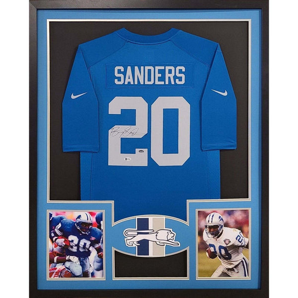 Barry Sanders Autographed Signed Framed Throwback Detroit Lions Jersey BECKETT