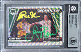 Magic Johnson Larry Bird Signed '21 Panini Mosaic MIT Mosaic #19 Card BAS Slab 2