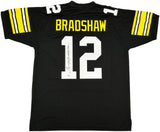 STEELERS TERRY BRADSHAW AUTOGRAPHED SIGNED BLACK JERSEY BECKETT WITNESS 232814