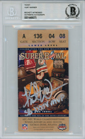 Kurt Warner Autographed Super Bowl XXXIV Ticket Stub SB MVP Beckett Slab 36344