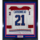 Framed Signed Guy Carbonneau 35x39 Montreal White Jersey JSA COA
