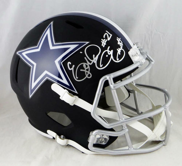 Ezekiel Elliott Autographed Cowboys F/S Flat Black Helmet- Beckett Auth *Silver
