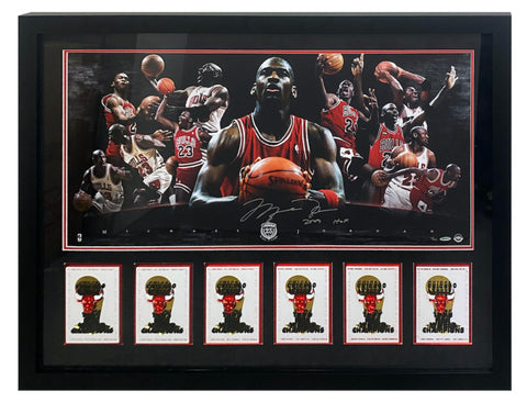 Michael Jordan Autographed "HOF 2009" Bulls 36" x 18" Framed Collage UDA LE 123