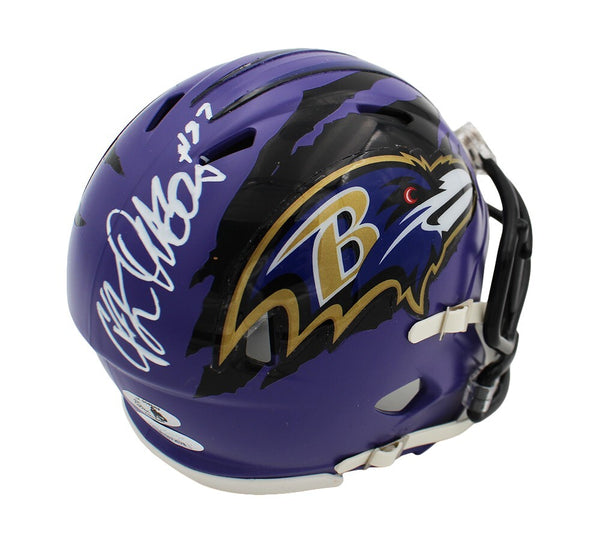 JK Dobbins Signed Baltimore Ravens Speed Custom Purple Ripped NFL Mini Helmet