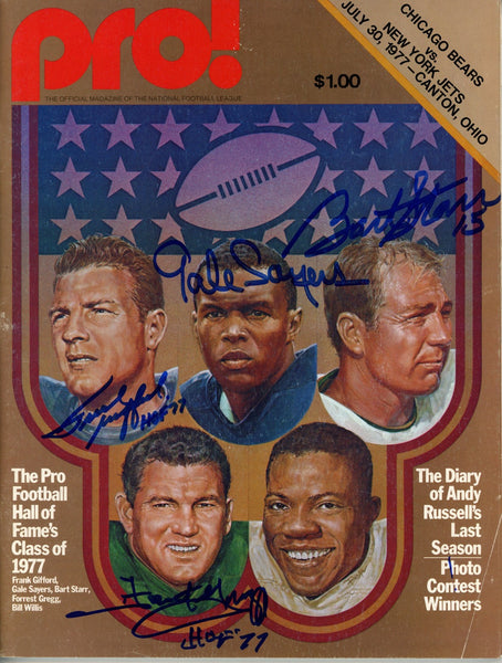 Bart Starr Gale Sayers Gifford Gregg Signed Hall of Fame Magazine JSA 55080