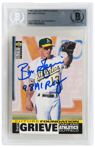 Ben Grieve Signed A's 1995 Collectors Choice Rookie Baseball Card #40 w/98 AL...