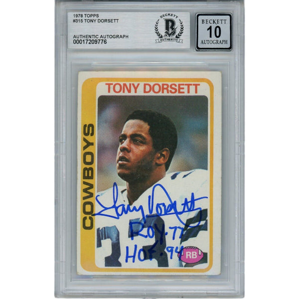 Tony Dorsett Autographed 78 Topps ROY HOF Grade 10 Trading Card Beckett 45937