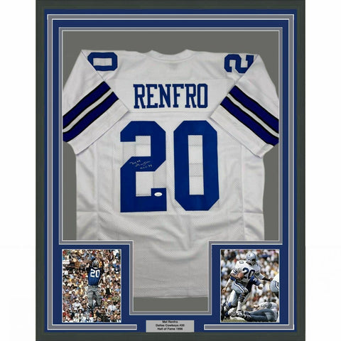 FRAMED Autographed/Signed MEL RENFRO HOF 96 33x42 Dallas White Jersey JSA COA
