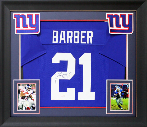 Tiki Barber Authentic Signed Blue Pro Style Framed Jersey BAS Witnessed