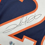 Framed Autographed/Signed Clinton Portis 35x39 Denver Blue Jersey BAS COA
