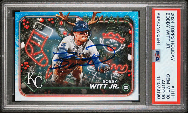 Royals Bobby Witt Jr. Signed 2024 Topps Holiday #H111 Card 10! Auto 10! PSA Slab
