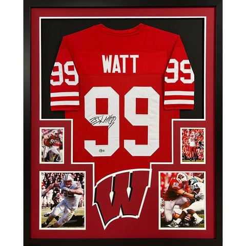 J.J. Watt Autographed Signed Framed Wisconsin JJ Jersey BECKETT