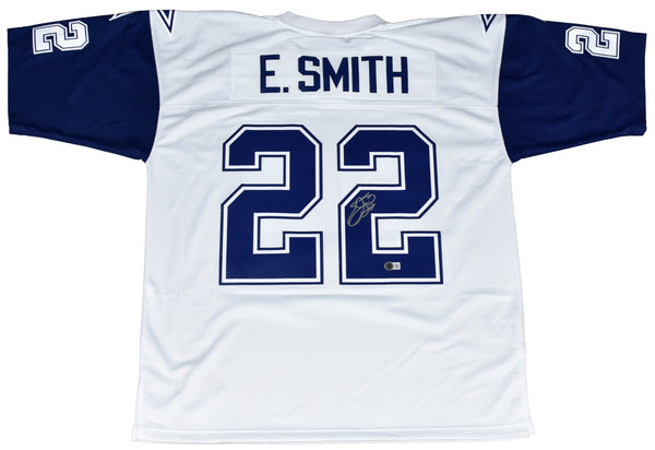 EMMITT SMITH SIGNED DALLAS COWBOYS #22 WHITE MITCHELL & NESS JERSEY BECKETT