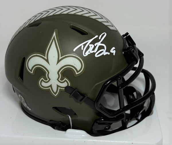 Saints DREW BREES Signed Riddell SALUTE TO SERVICE Speed Mini Helmet AUTO - BAS