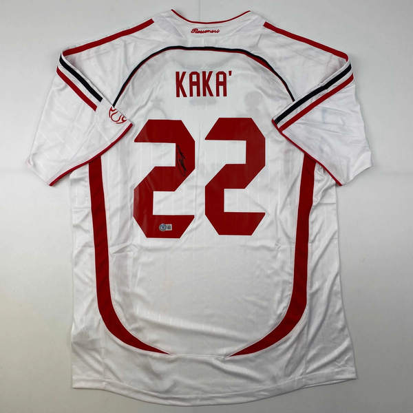 Autographed/Signed Ricardo Kaka AC Milan White Soccer Jersey Beckett BAS COA