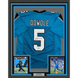Framed Autographed/Signed Rico Dowdle 35x39 Carolina Blue Jersey BAS COA