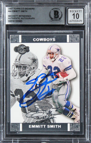 Cowboys Emmitt Smith Signed 2007 Topps Co-Signers #44 Card Auto 10! BAS Slabbed