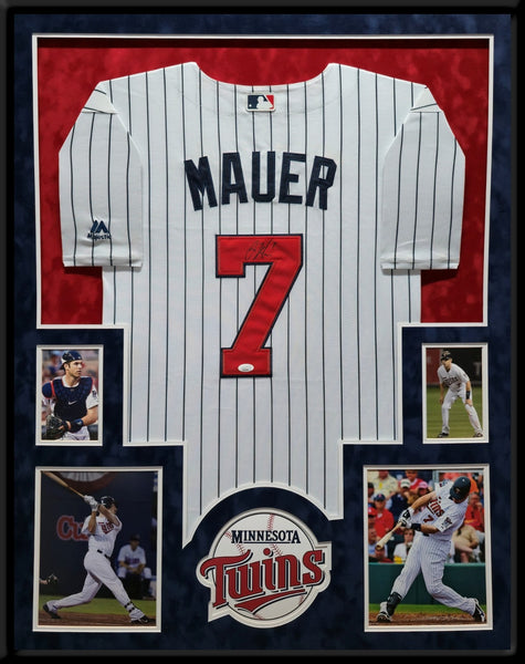 SUEDE FRAMED MINNESOTA TWINS JOE MAUER AUTOGRAPHED SIGNED JERSEY JSA COA
