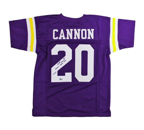 Billy Cannon Signed LSU Custom Purple Jersey with "Heisman Trophy 1959, CHOF" In