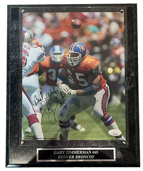 Gary Zimmerman Autographed 8x10 Photo with Plaque -- Denver Broncos | JSA COA