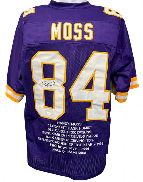 Randy Moss Signed Minnesota Vikings Career Highlight Jersey (JSA) All Pro W.R.