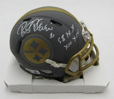 Rocky Bleier HOF Signed/Inscr Slate Mini Helmet Steelers Beckett Witness 191556