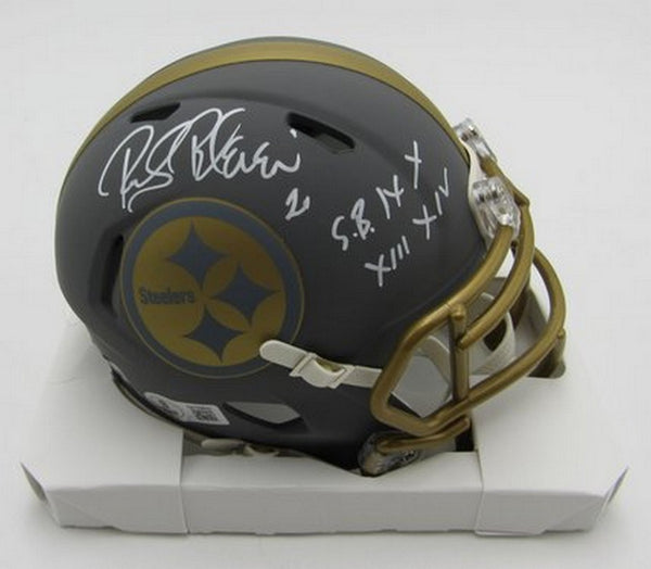 Rocky Bleier HOF Signed/Inscr Slate Mini Helmet Steelers Beckett Witness 191556