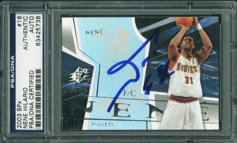 Nuggets Nene Hilario Authentic Signed Card 2003 Spx #16 PSA/DNA Slabbed