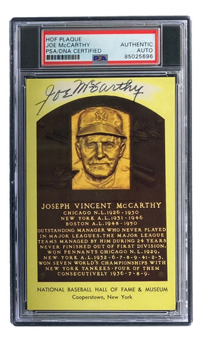 Joe McCarthy Signed 4x6 New York Yankees HOF Plaque Card PSA 85025696