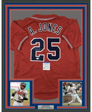 Framed Autographed/Signed Andruw Jones 35x39 Atlanta Red Jersey PSA/DNA COA